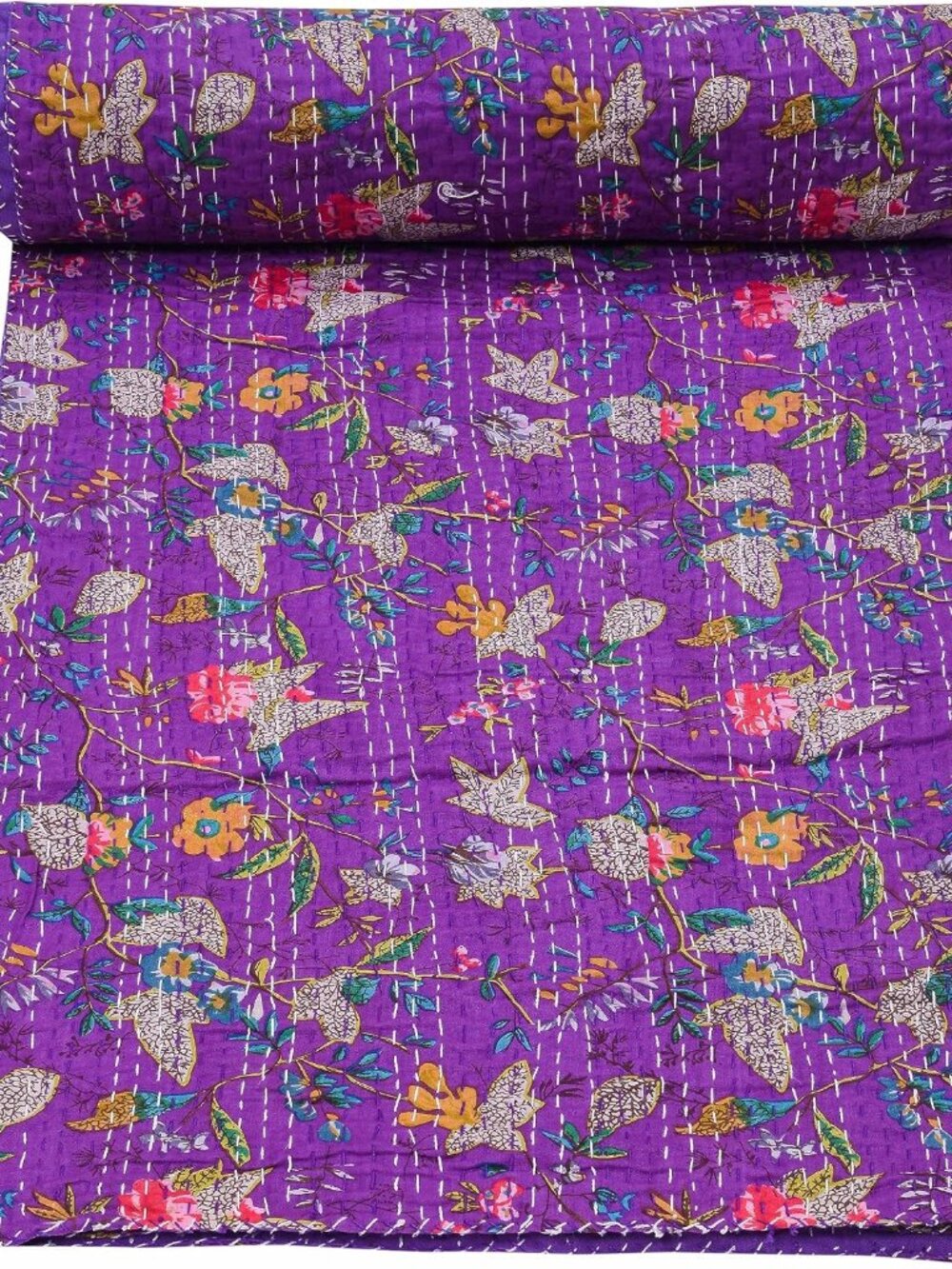 Blanket Indian Handmade Vintage Kantha Paradise Quilt, Reversible Kantha Quilt P